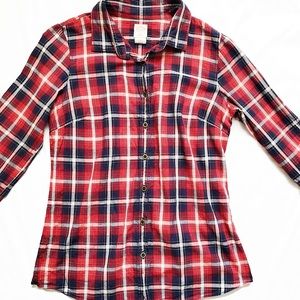 J. Crew Red, White, and Blue Plaid Button Down Top